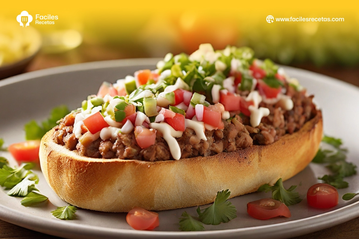 Molletes recién horneados con frijoles refritos y queso derretido, servidos con salsa pico de gallo.