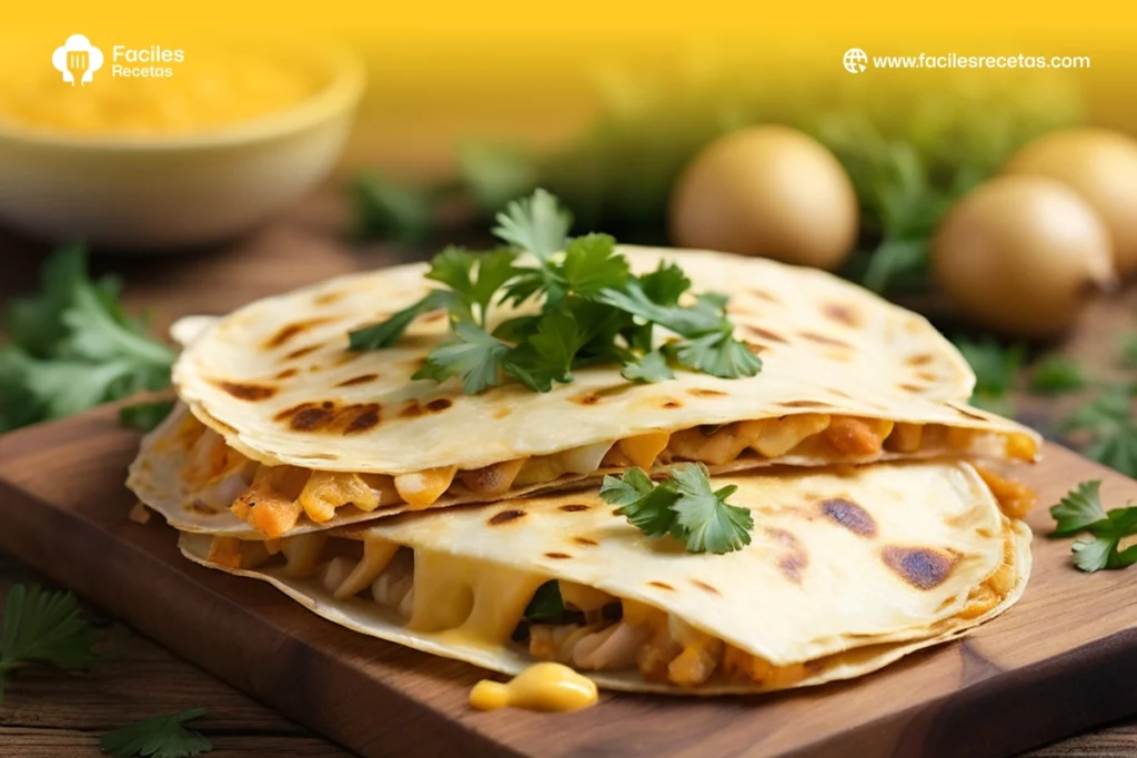 Quesadilla Española recién preparada con queso derretido y papas doradas, servida como merienda o cena ligera.