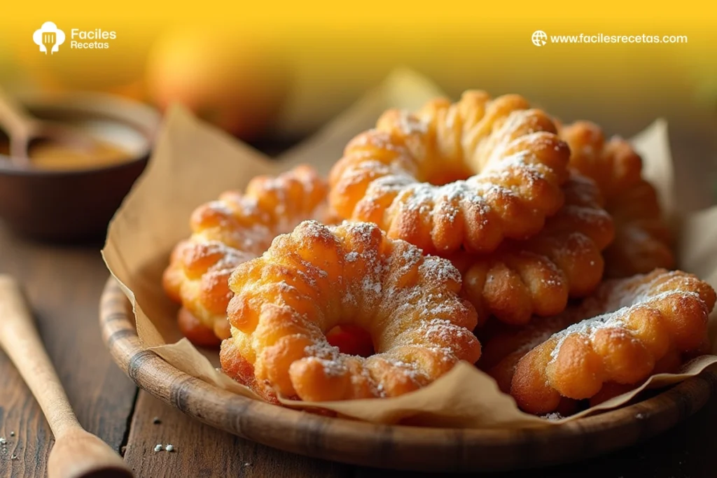 Buñuelos caseros crujientes y dorados listos para disfrutar.