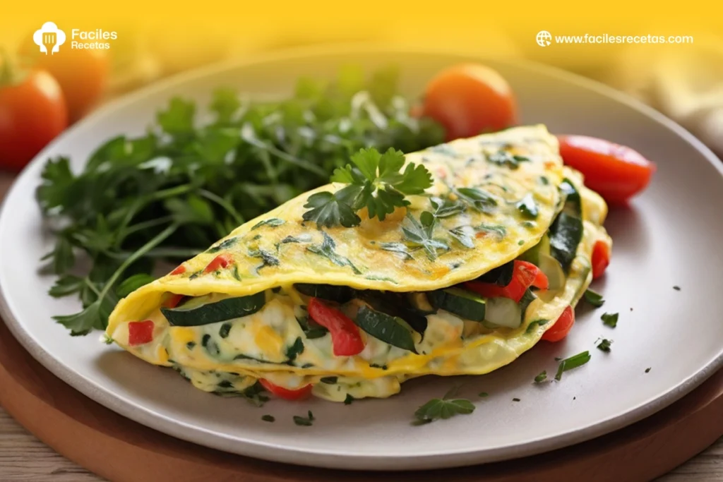 Omelette de Verduras fresca y deliciosa, preparada con pimientos, cebolla y espinacas.