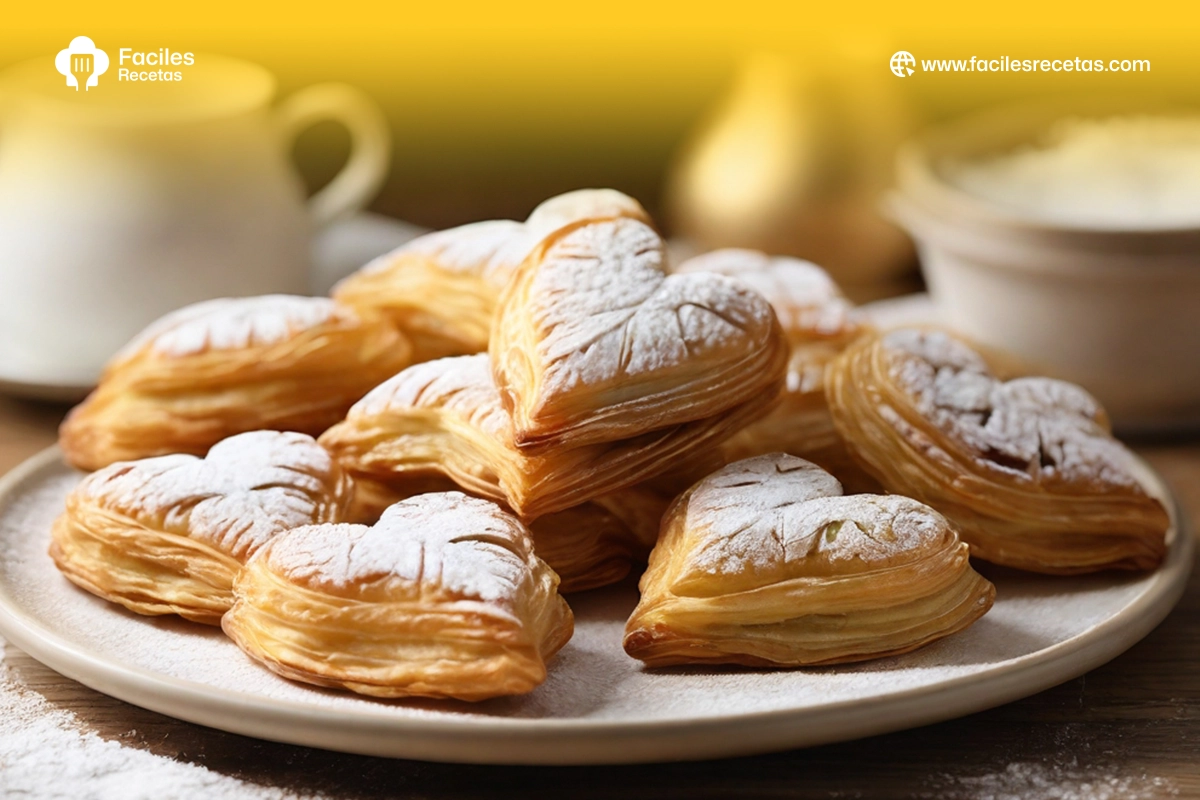 Palmeras de hojaldre doradas y crujientes recién horneadas, perfectas para una merienda rápida y dulce.