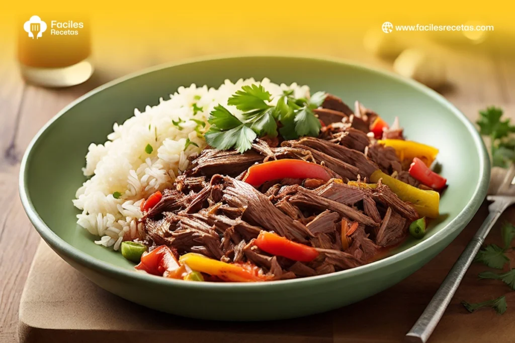 Ropa Vieja cubana con carne desmechada.