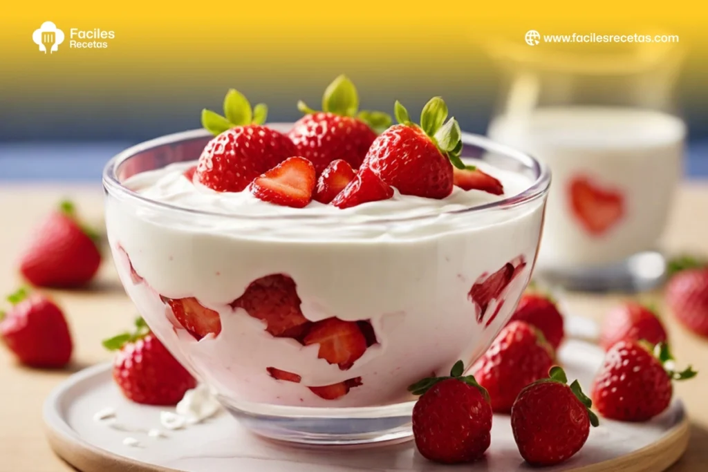 Receta de yogur con fresas frescas, ideal para desayuno o merienda saludable