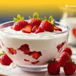 Receta de yogur con fresas frescas, ideal para desayuno o merienda saludable