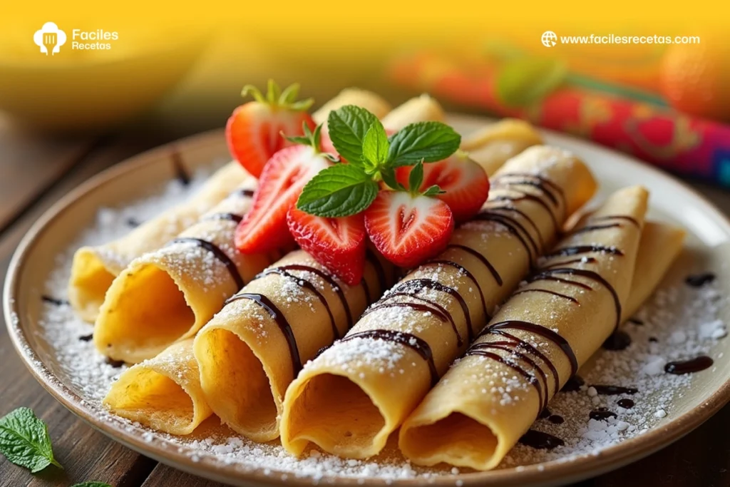 Crepas Mexicanas caseras servidas con frutas frescas y miel.