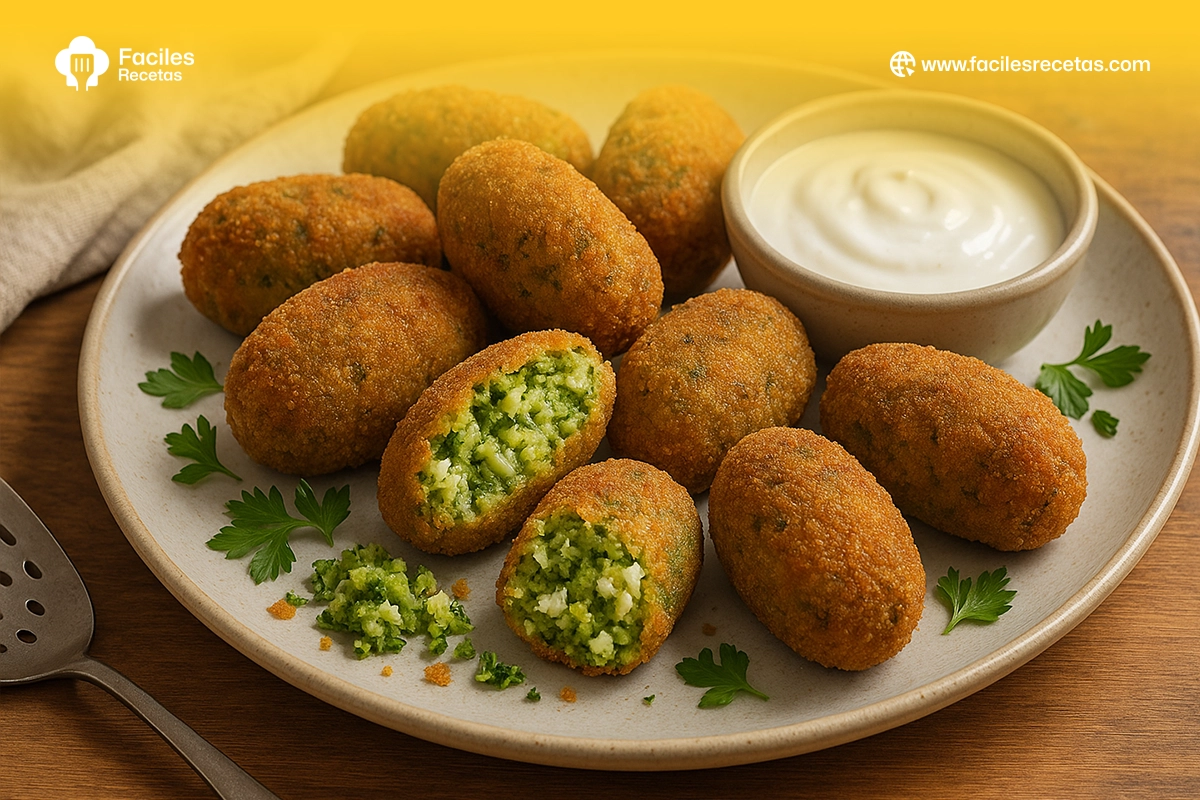 Imagen de croquetas de brócoli con feta crujientes y doradas, perfectas para una receta saludable y deliciosa.